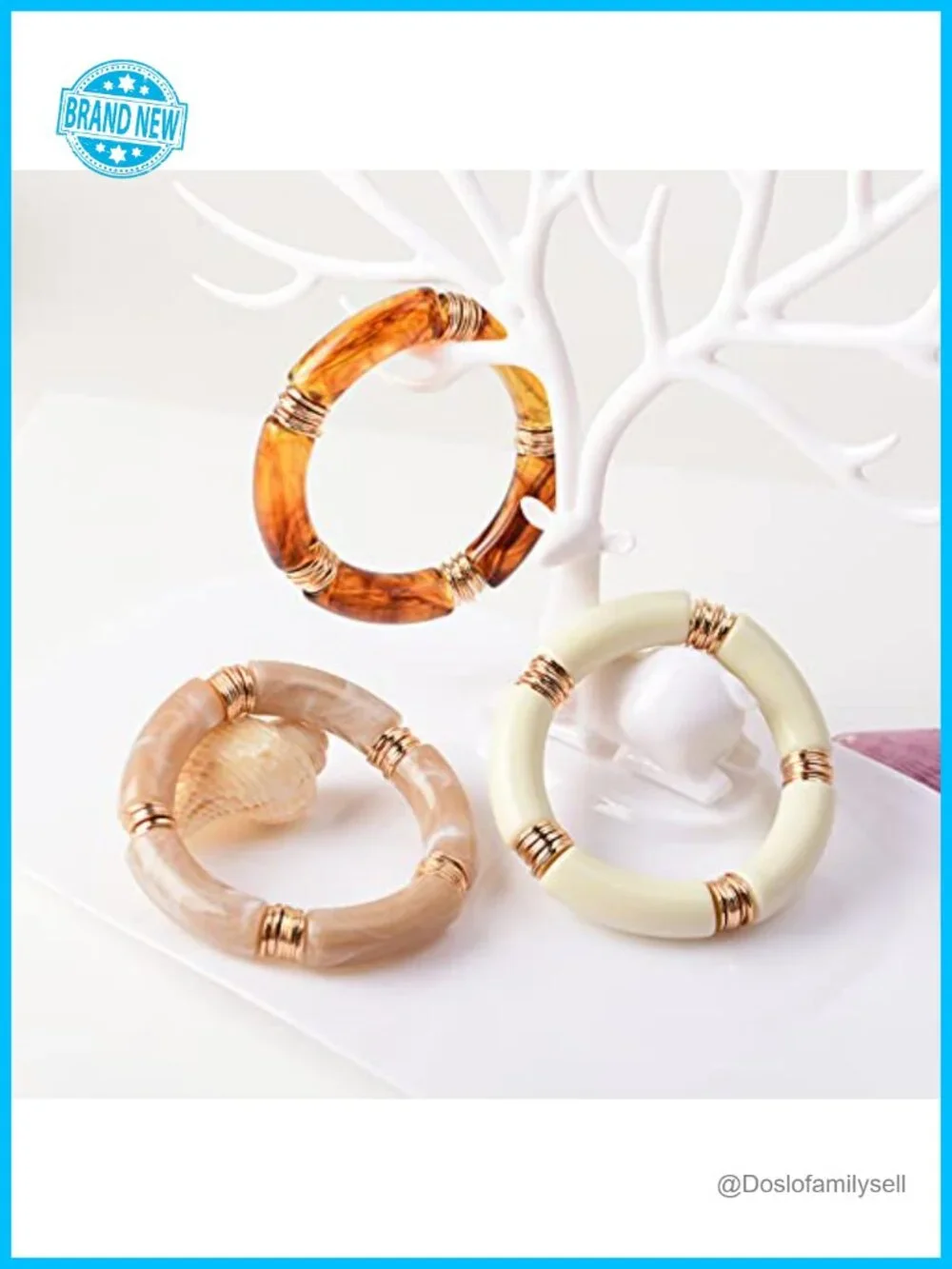 Beaded Gold Plated Bangle Bracelet - Chunky Bamboo Tube Stacking Stretchable Set